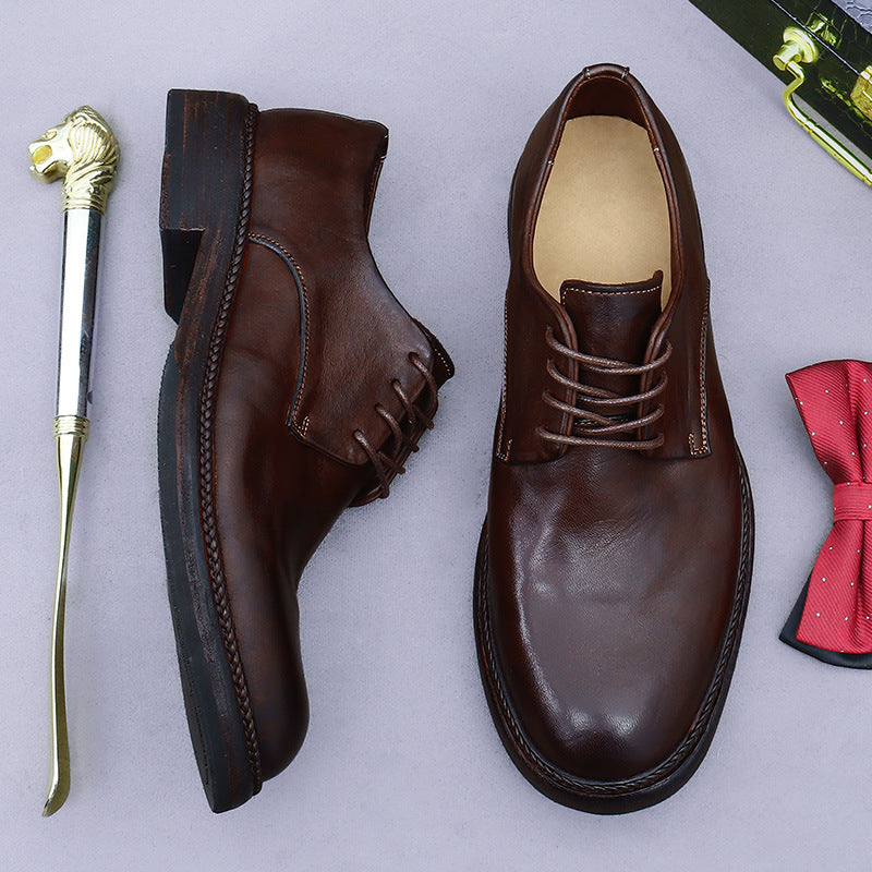 Men's Horse Big Head Sole British Derby Leather Shoes