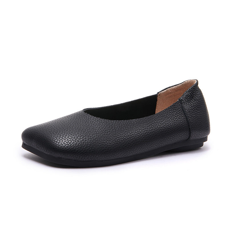 Women's Soft Bottom Square Toe Flat Black Breathable Comfortable Professional Women's Casual Shoes