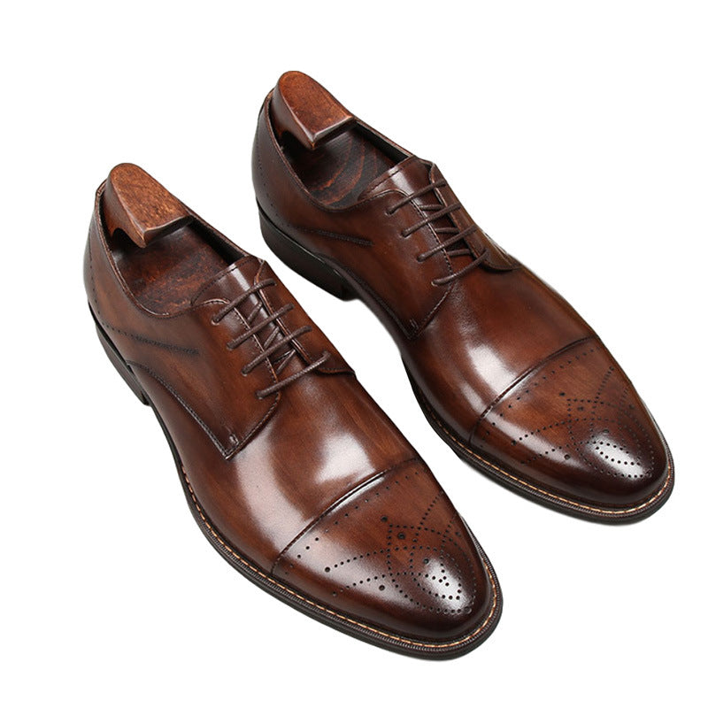 Men's Dress Three End Cutting Carved Groom Men's Business Leather Shoes