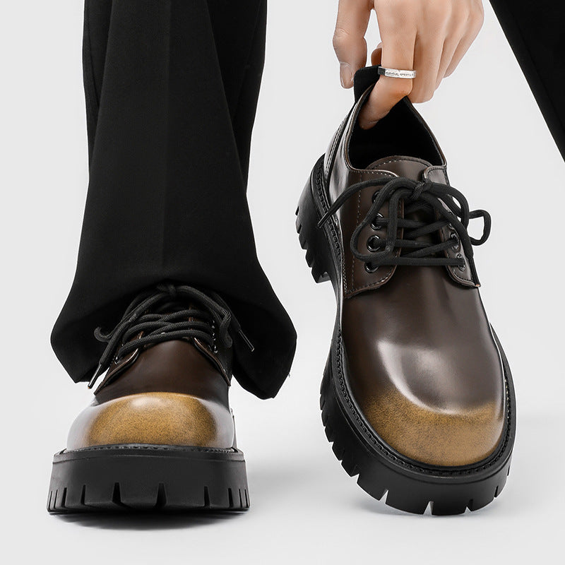 Men's Thick Bottom Increased Business Formal Wear High-grade Big Head Low Men's Casual Leather Shoes
