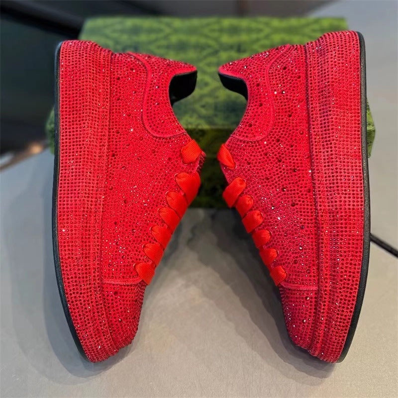 Men's Rhinestone Skate Pure Color Trendy Lace Men's Board Shoes