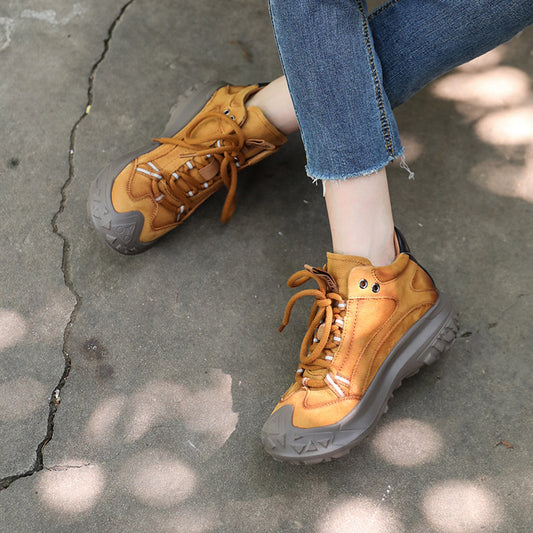 Women's Cowhide Platform Closed Toe Hiking Genuine Sports Casual Shoes