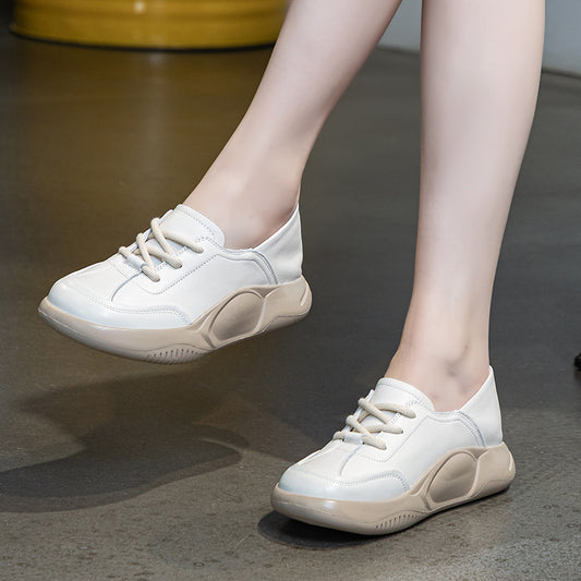 Women's First Layer Cowhide Platform Pumps Two-way Casual Shoes