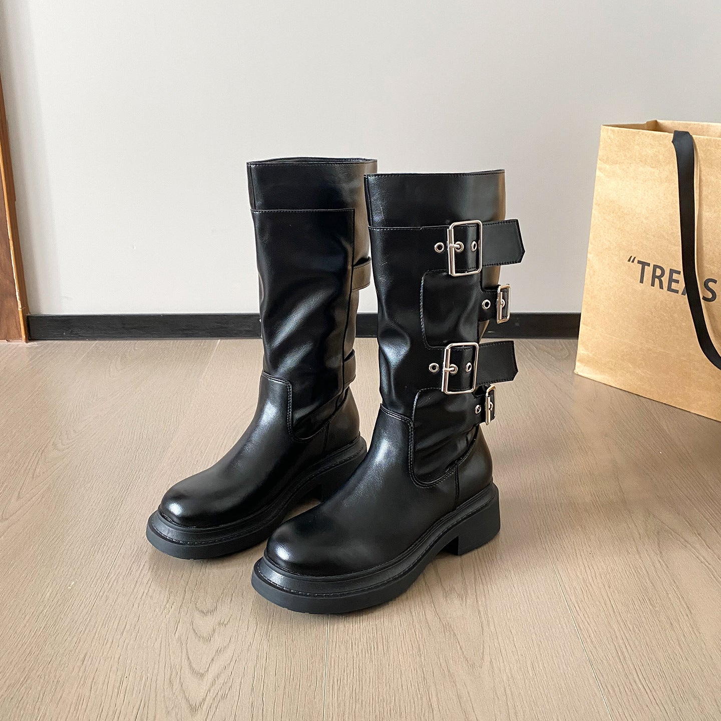 Women's Style Tube Knight Belt Buckle Thick Boots