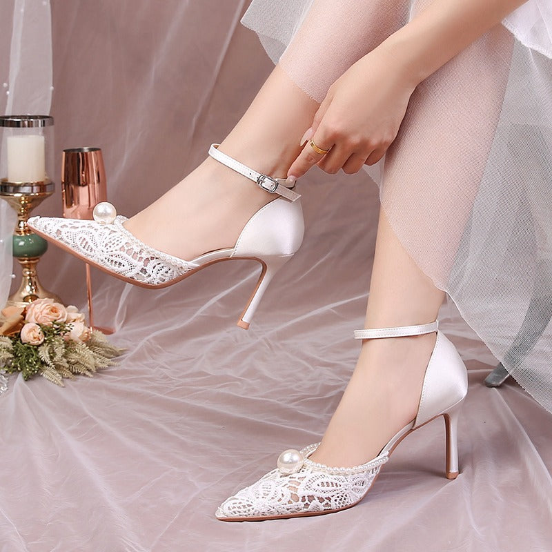 Toe Box Hollow Super French Lace Main Wedding Dress Bridal High Heeled Sandals