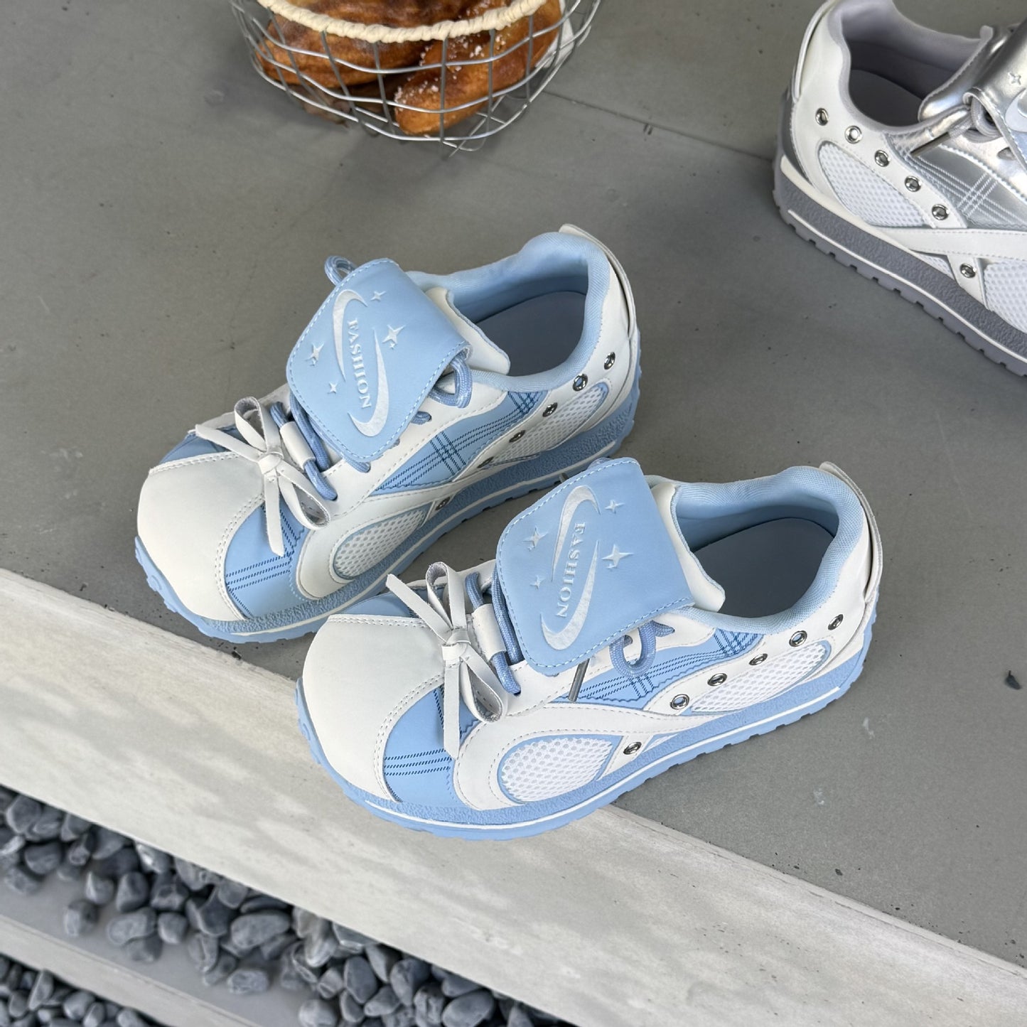 Women's Tongue German Training Platform Height Increasing Sier Blue Color Sneakers