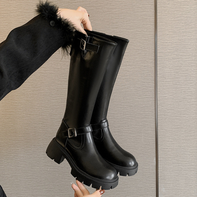 Women's Size Up To Knight Thick Legs High Leg Bottom Female Women's Leather Boots