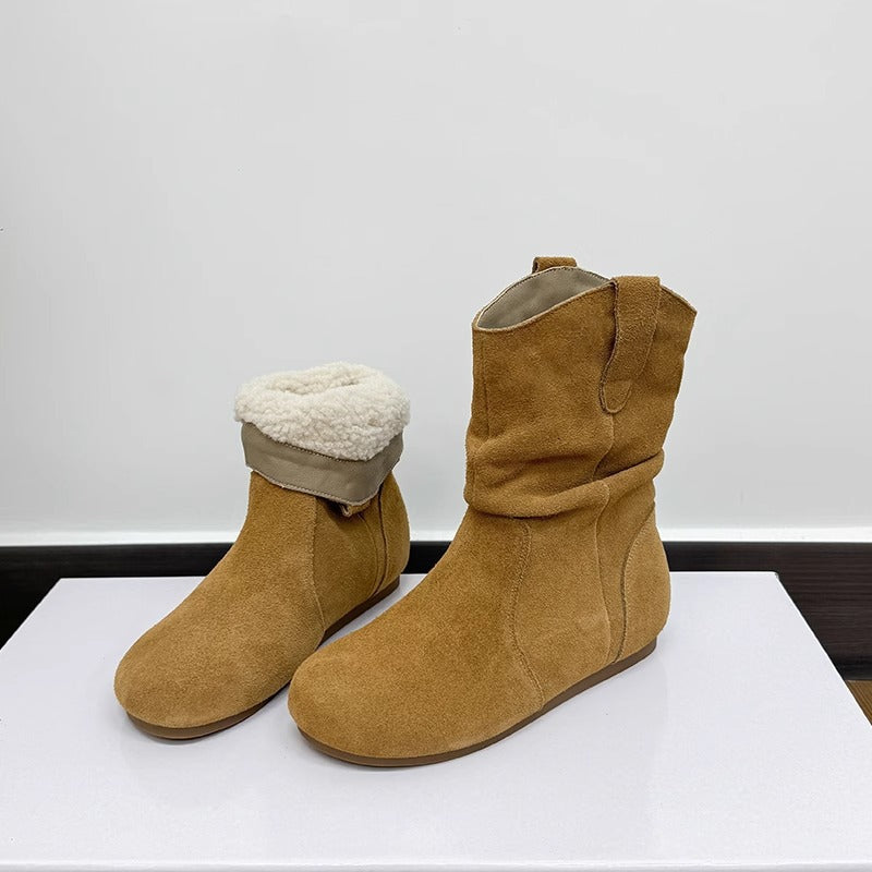 Women's Genuine Retro Height Increasing Insole Short Martin Boots