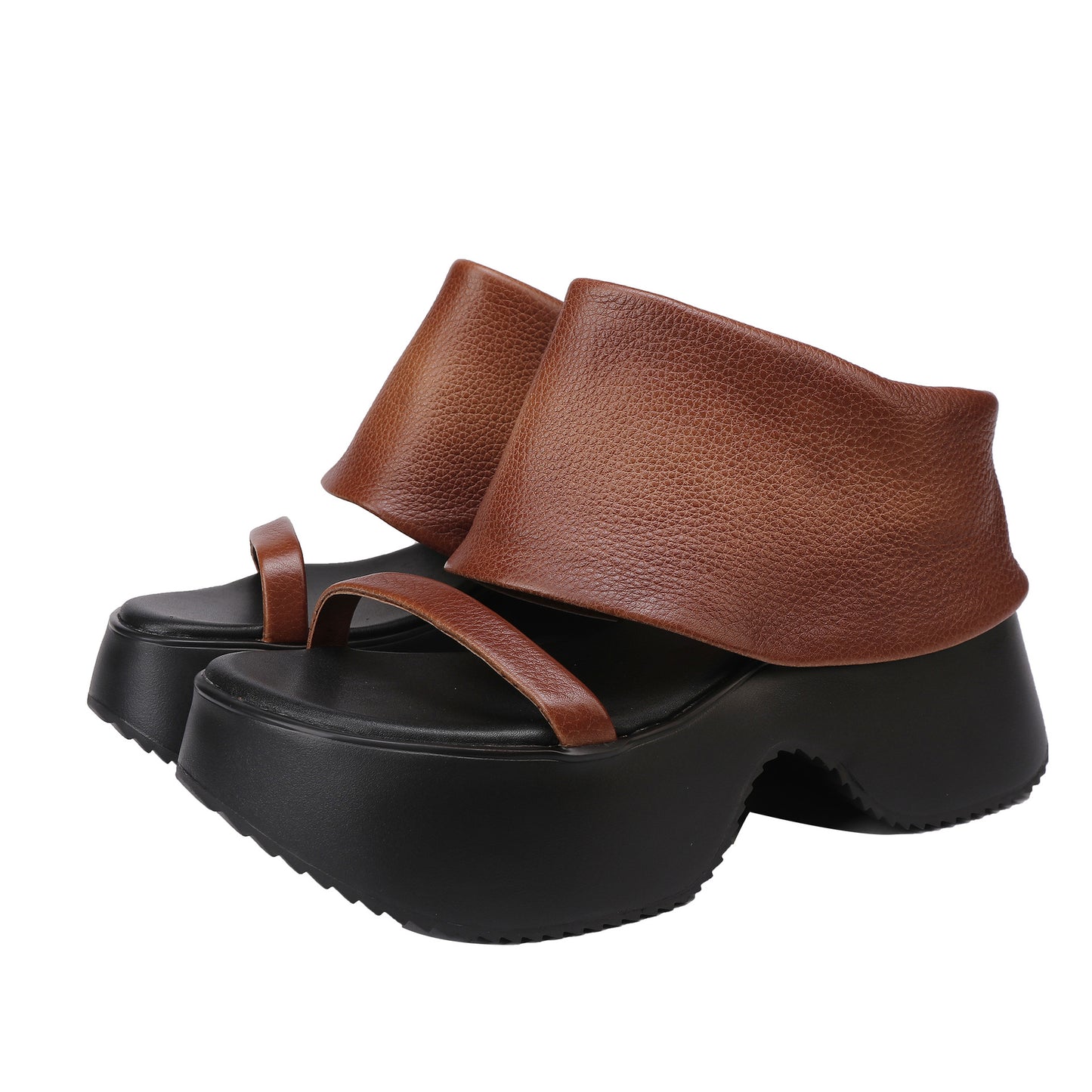 Women's Retro Personalized Cowhide Comfortable Peep Toe Platform Sandals