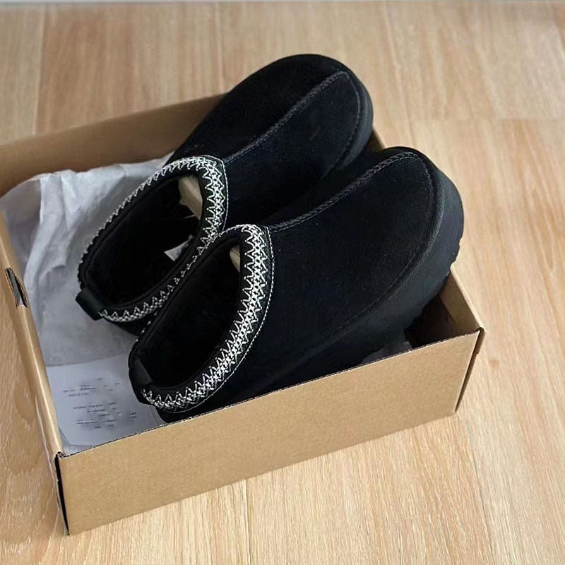 Sheepskin Fur One-piece Thick-soled Ethnic Style Knitted Belt Tasman Boots