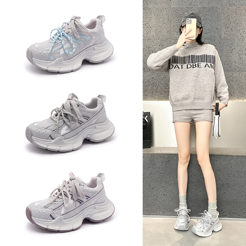 Women's Thick Sole Increased Purple Dad Spring Mesh Women's Sports Shoes