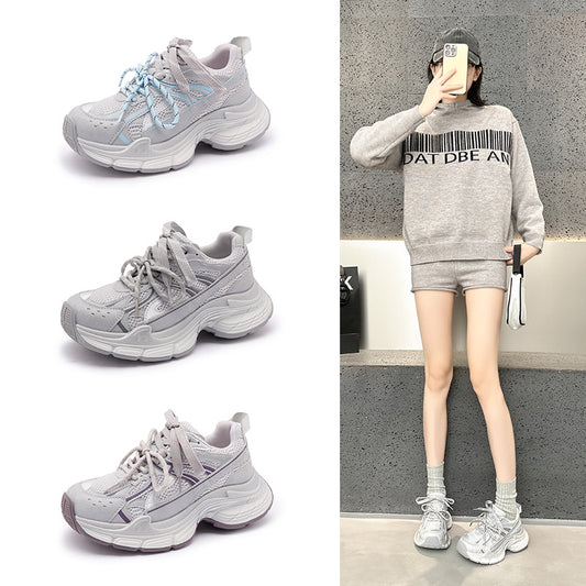 Women's Thick Sole Increased Purple Dad Spring Mesh Women's Sports Shoes