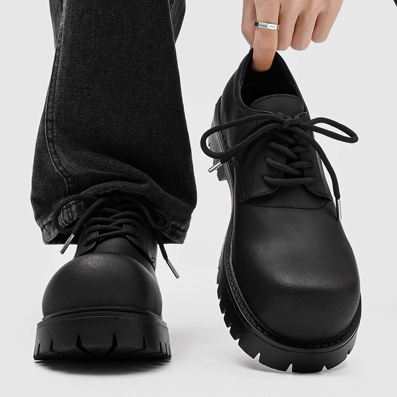 Men's Light British Style Autumn Height Increasing Derby Black Men's Casual Leather Shoes