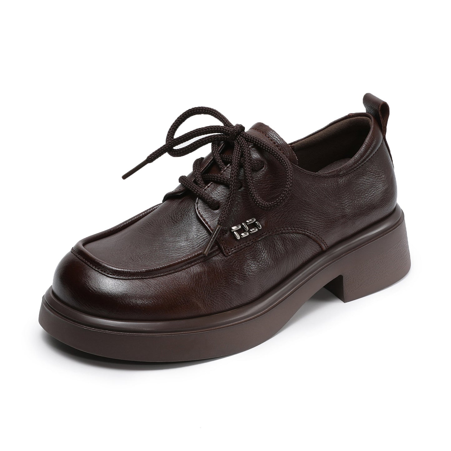 Women's Genuine First Layer Cowhide Retro British Lace Up Heels