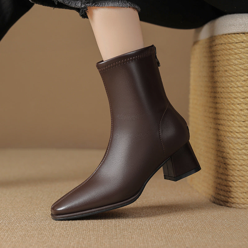 Women's Skinny Fashion Simple Temperament Back Zipper French Boots