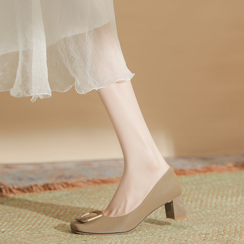 Women's Square Toe High Light Suede Sheepskin Insole Women's Fashion Shoes