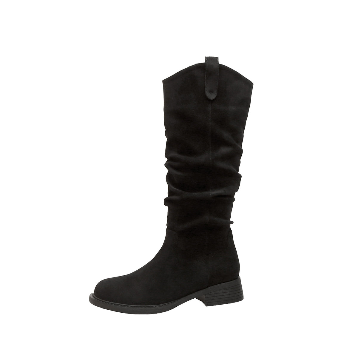 Women's Pleated Pile Style For Height Increasing Insole Chunky Western Cowboy Women's Leather Boots