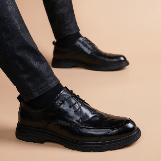 Men's First Layer Cowhide Soft Formal Wear British Black Men's Business Leather Shoes