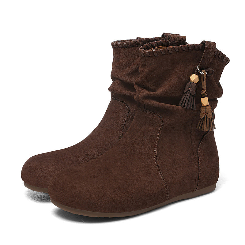Women's Height Increasing Insole Retro Ankle Western Martin Round Toe Short Women's Leather Boots