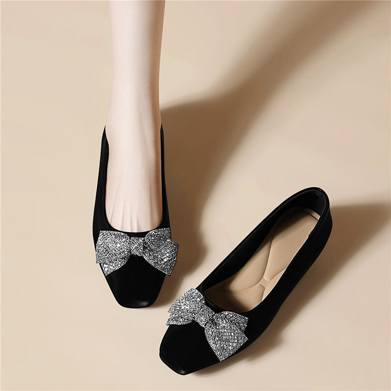 Women's Lux Square Toe Pumps Spring Rhinestone Bow High High-grade Women's Shoes