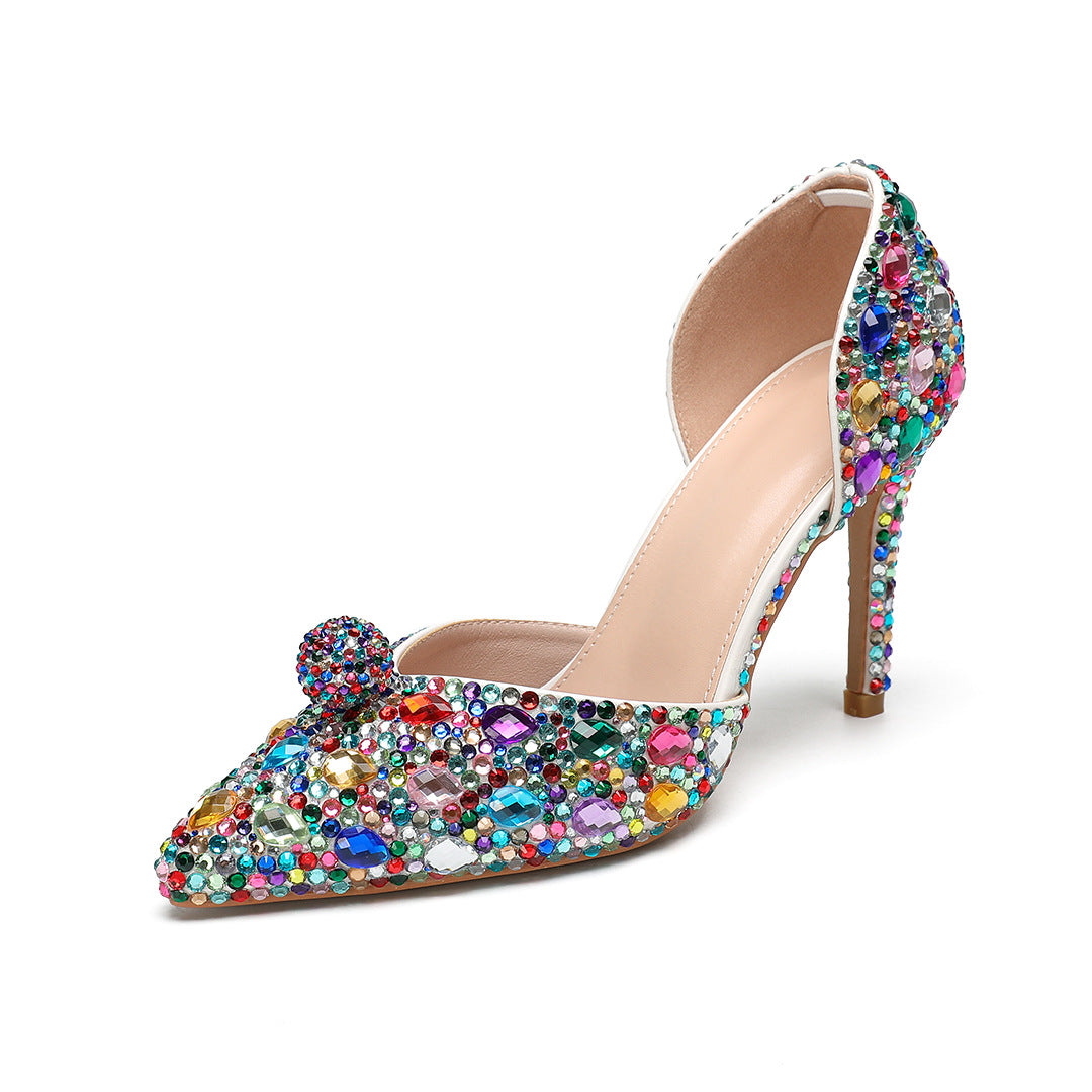Toe Floral High Low-cut Slip-on Plus Size Rhinestone Bridal Women's Fashion Shoes