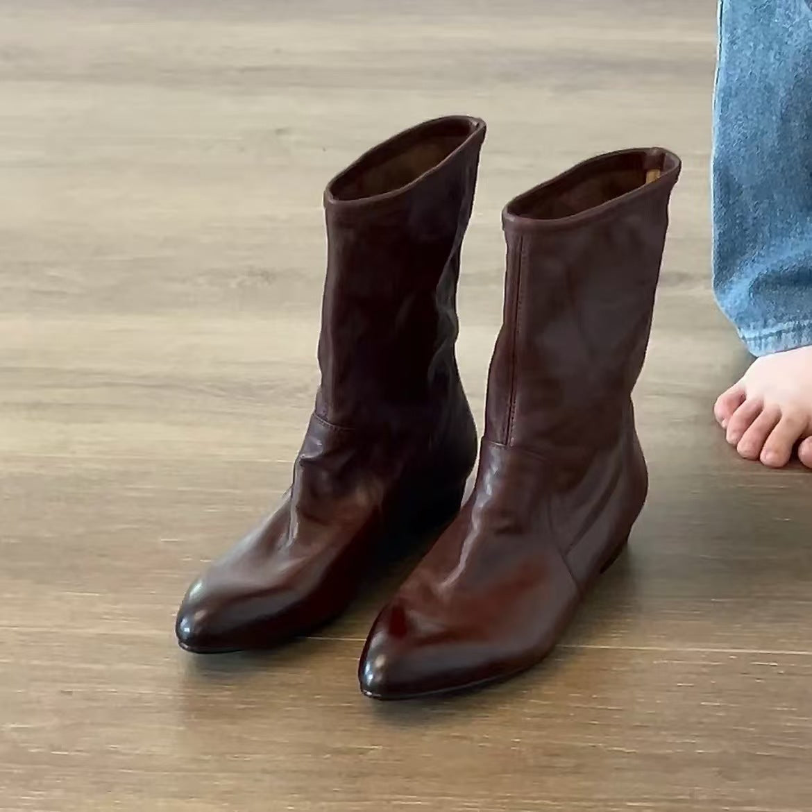 Women's Genuine Fashion Ankle High Sense Height Women's Leather Boots