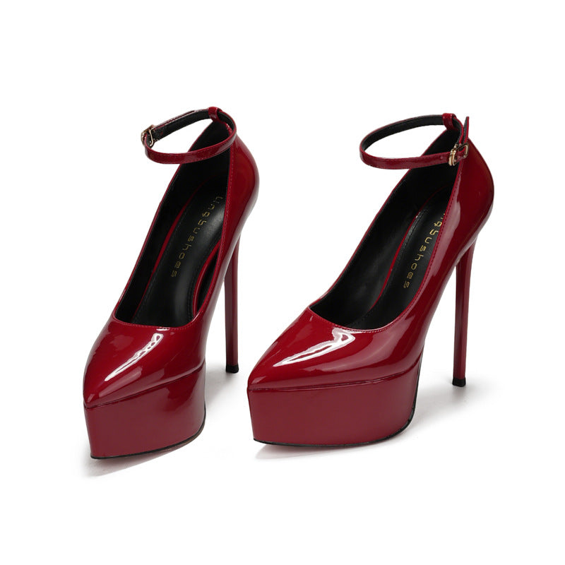 Women's Word With Waterproof Platform Thin Ultra High Patent Heels