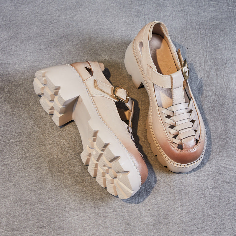 Women's Layer Cowhide Summer British Style Vintage Sandals