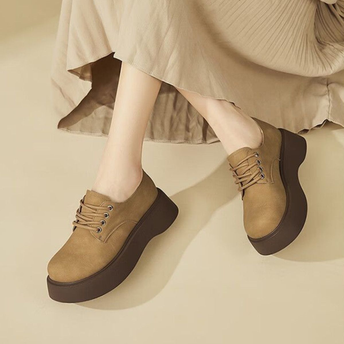 Women's Platform Female Heightened Single Layer Soft Versatile Not Tired Feet Loafers