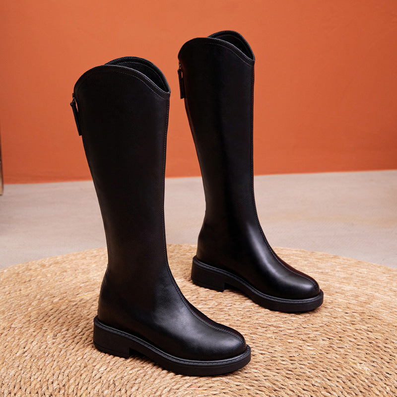 Height Increasing Insole Knight Small Thick Bottom Below The Knee Women's Leather Boots