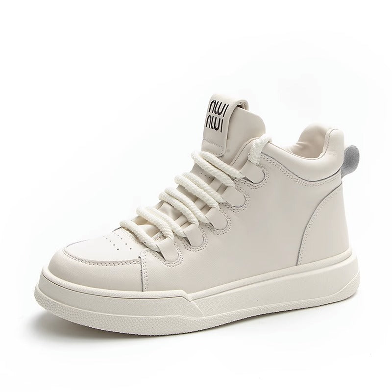 Women's Genuine High Top White Autumn Flat Sneakers