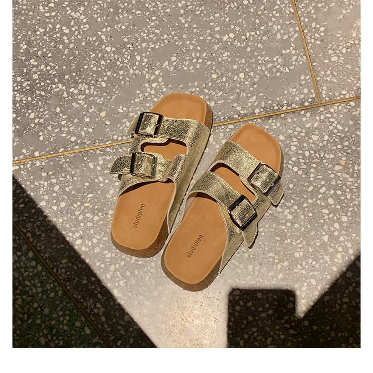 Women's Grape Mom Summer Wear Slip-on Double Buckle Sandals