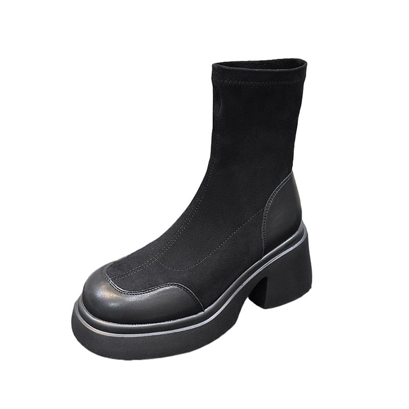 Women's Size Martin Platform Middle Tube Stretch Smoke Pipe Women's Leather Boots