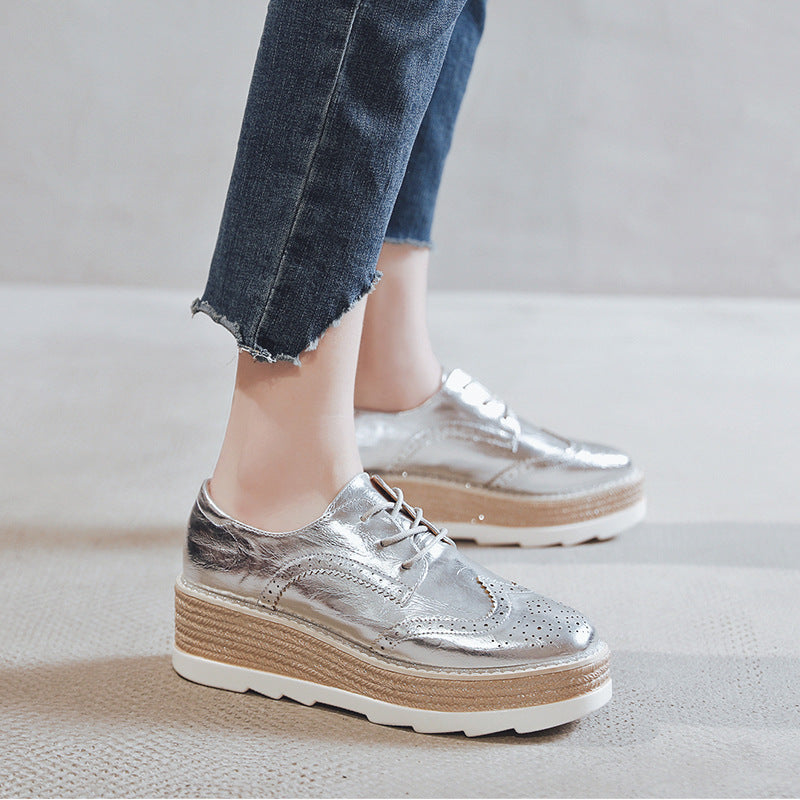 Fashion Brogue Small Platform Wedge College Style Casual Shoes