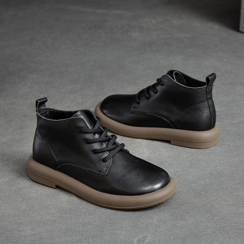 Women's Shu Autumn Flat Round Toe Brushed Retro Comfortable Boots