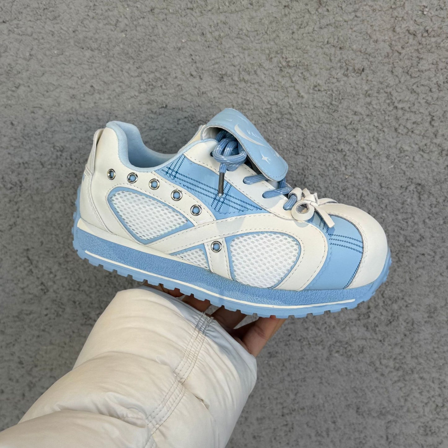 Women's Tongue German Training Platform Height Increasing Sier Blue Color Sneakers