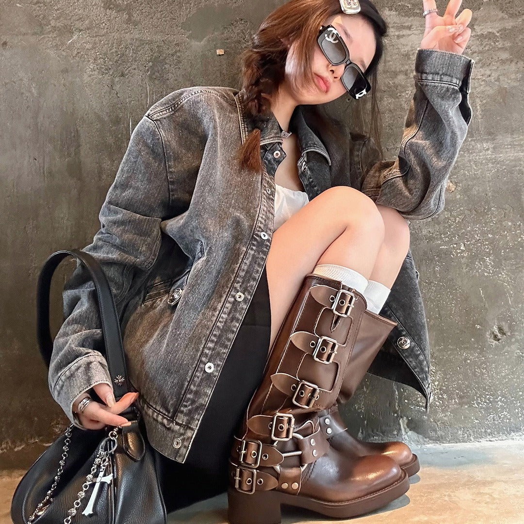 Su Retro Square Toe Knight Female Boots