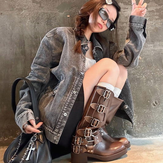 Su Retro Square Toe Knight Female Boots