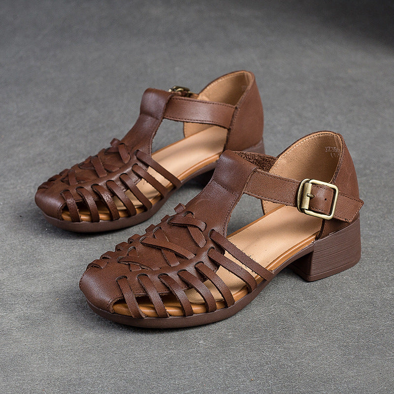 Women's Closed Toe Buckle Small Retro Roman High Heeled Sandals