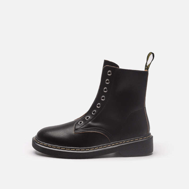 Women's British Style Fleece-lined Martin For Motorcycle Women's Leather Boots