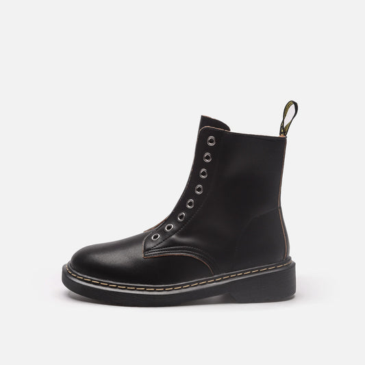 Women's British Style Fleece-lined Martin For Motorcycle Women's Leather Boots