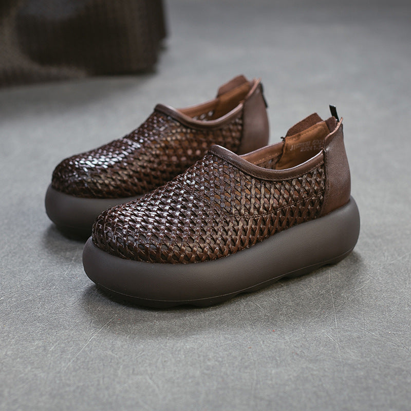 Women's Breathable Woven First Layer Cowhide Simple Platform Sandals