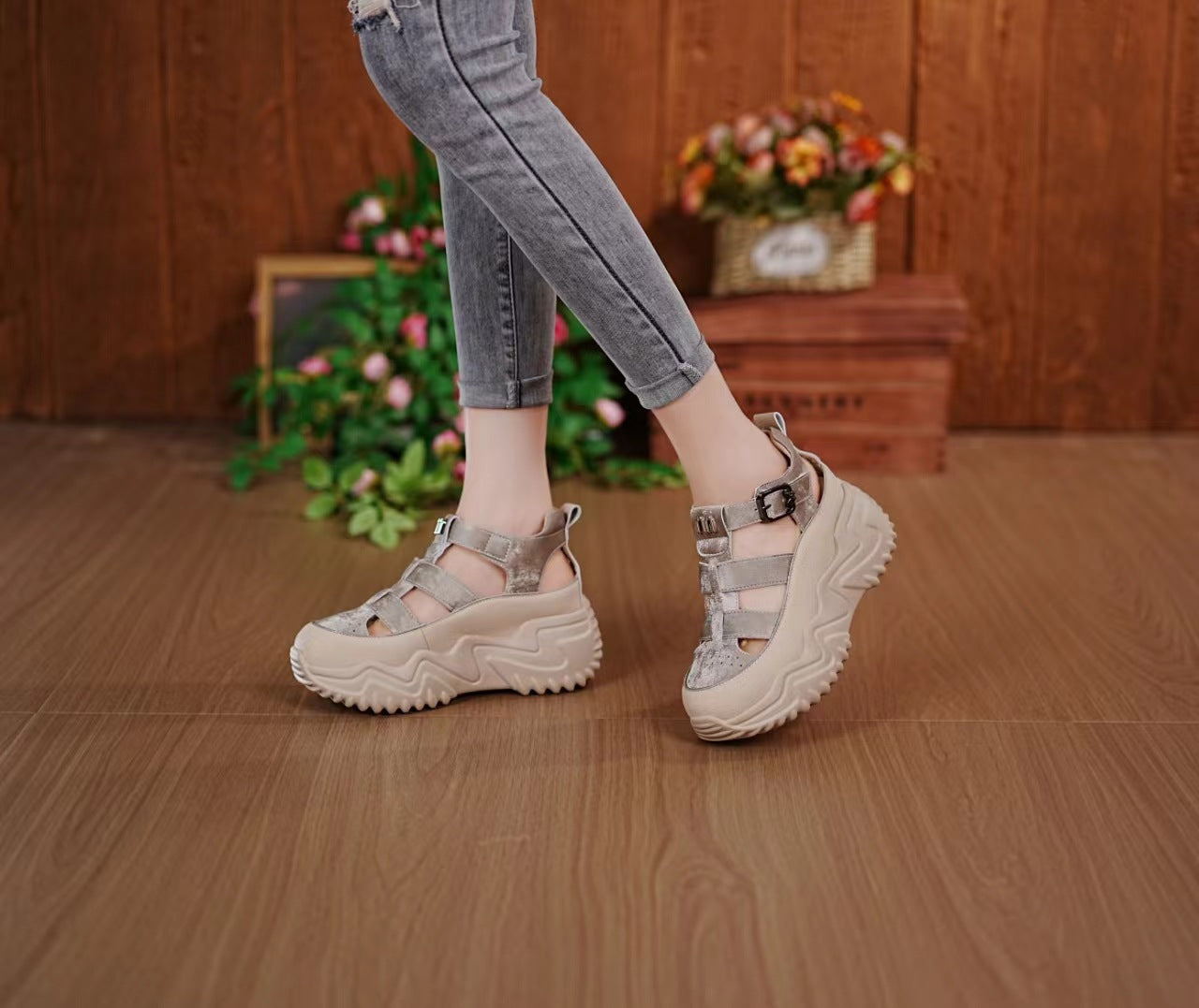 Women's Increasing Insole Dad Summer Versatile Korean Style Thick Bottom Hollow Women's Casual Shoes