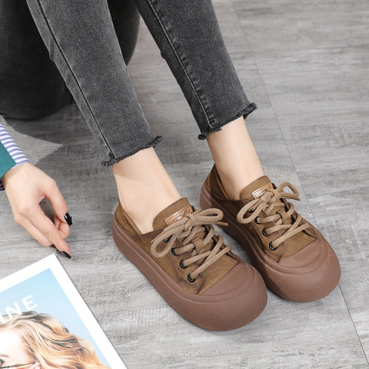 Spring Big Head First Layer Cowhide Casual Shoes