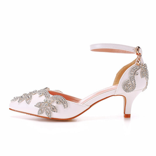 Women's Plus Size Low Hollowed White Rhinestone Sandals
