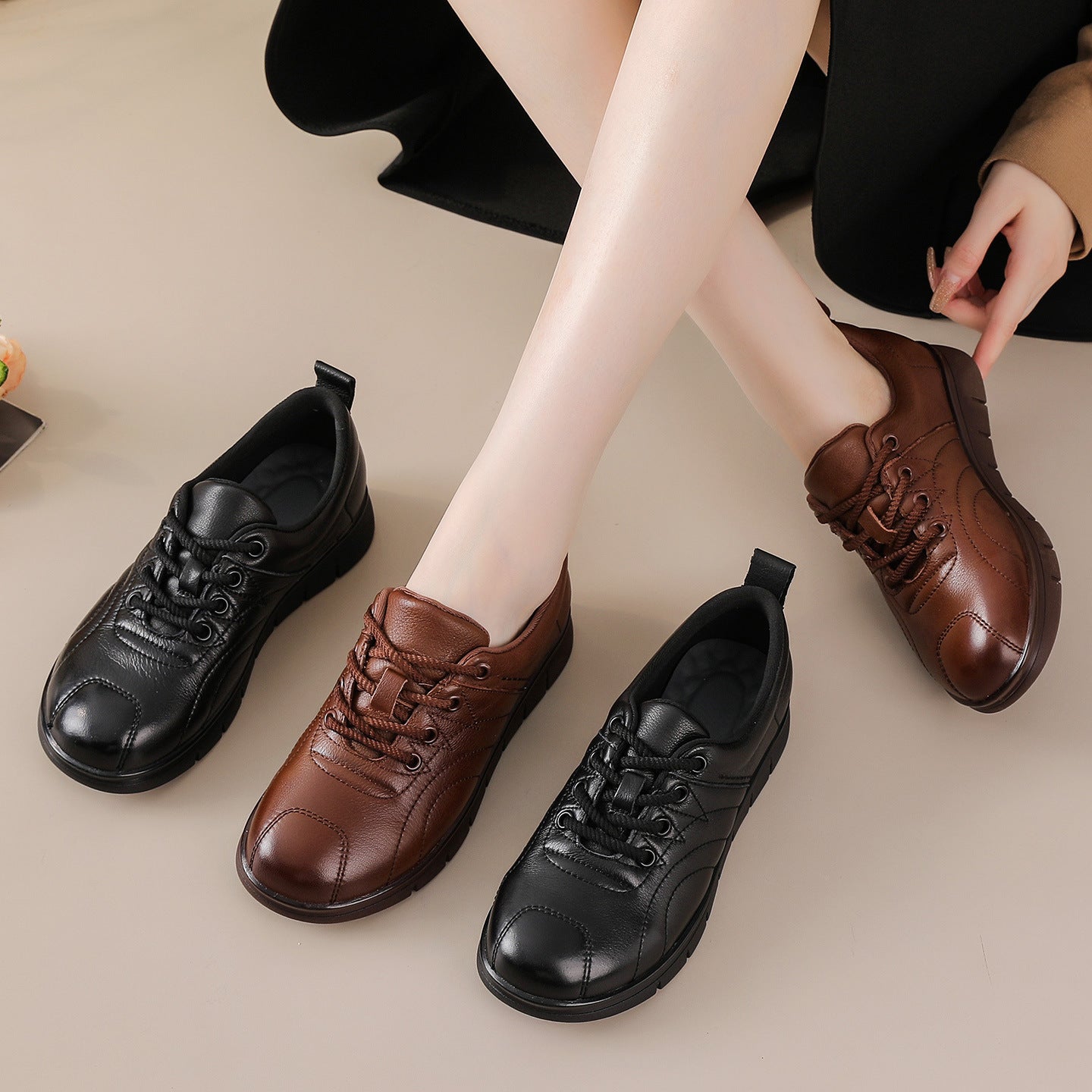 Women's First Layer Cowhide Autumn Flat Bottom Comfort Women's Shoes