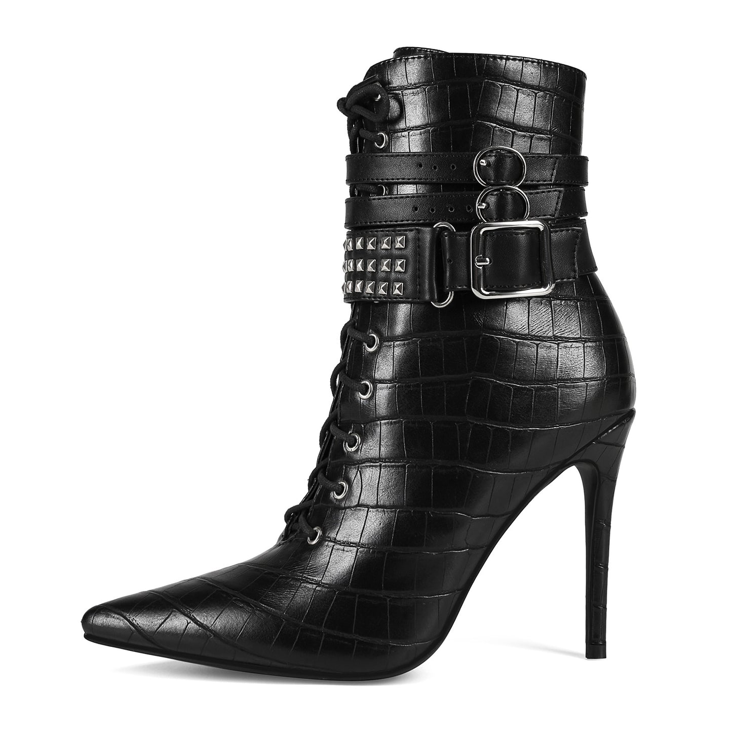 Women's Banquet Fashion Rivet Pointed Toe Stiletto Large Women's Leather Boots