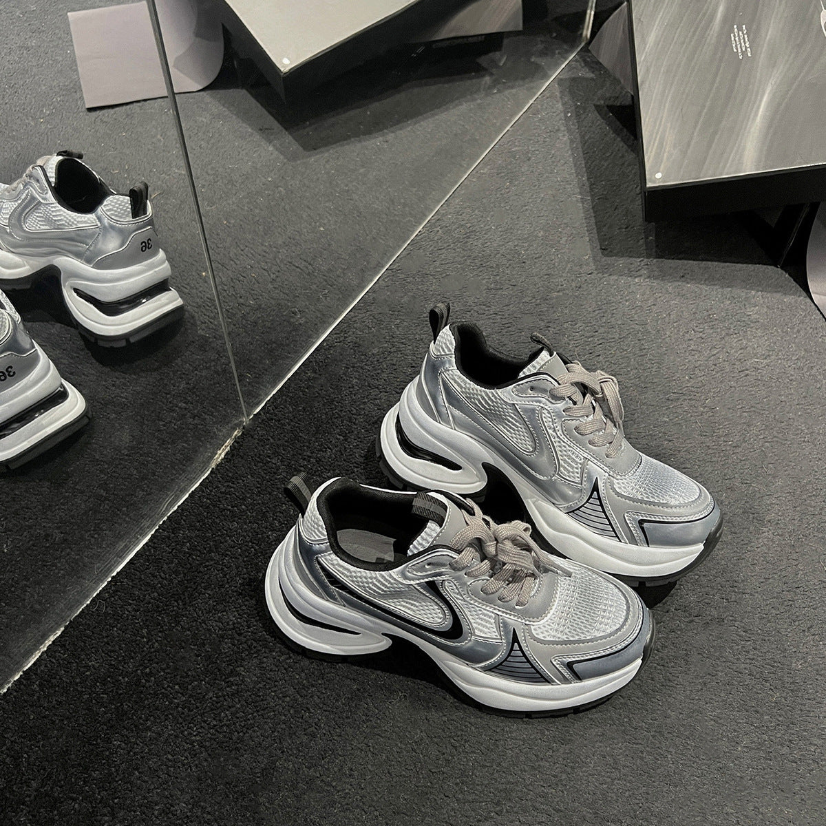 Sier Thick-soled Dad Female Elevator Wild Sneakers