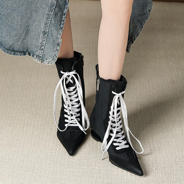 Women's Beautiful Black Short High-grade Retro Boxing Early Women's Leather Boots