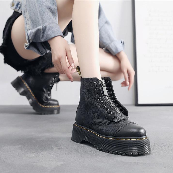 Two-way Platform Motorcycle Front Zipper Top Layer Lychee Boots